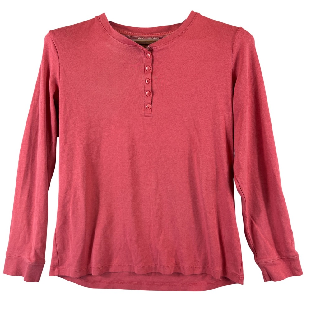 LL Bean Pink Cotton Henley Long Sleeve Shirt Women's M Casual Classic Top FLAW
